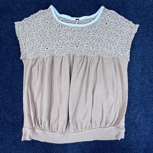Free People Sweater Womens Small Embroidered Crochet Lace Boho Short Sleeve Top